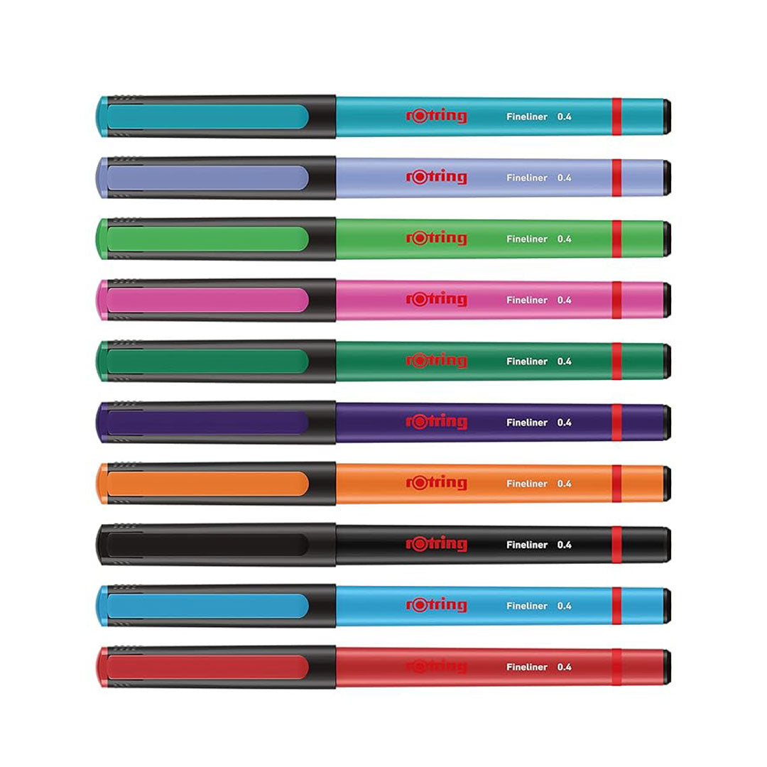 Rotring | Liner Fineliner Pens | Assorted Colours | Pack of 10 Pieces | 0.4mm Rotring